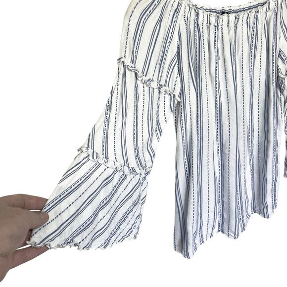 ANTHROPOLOGIE DREW Women’s Blue and White Striped Off the Shoulder Top - Picture 2 of 3